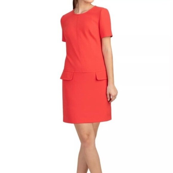 Trina Turk Dress Size 4 Red Caicos Shift Mini Mod 60s Style Pocket Front - Picture 12 of 12